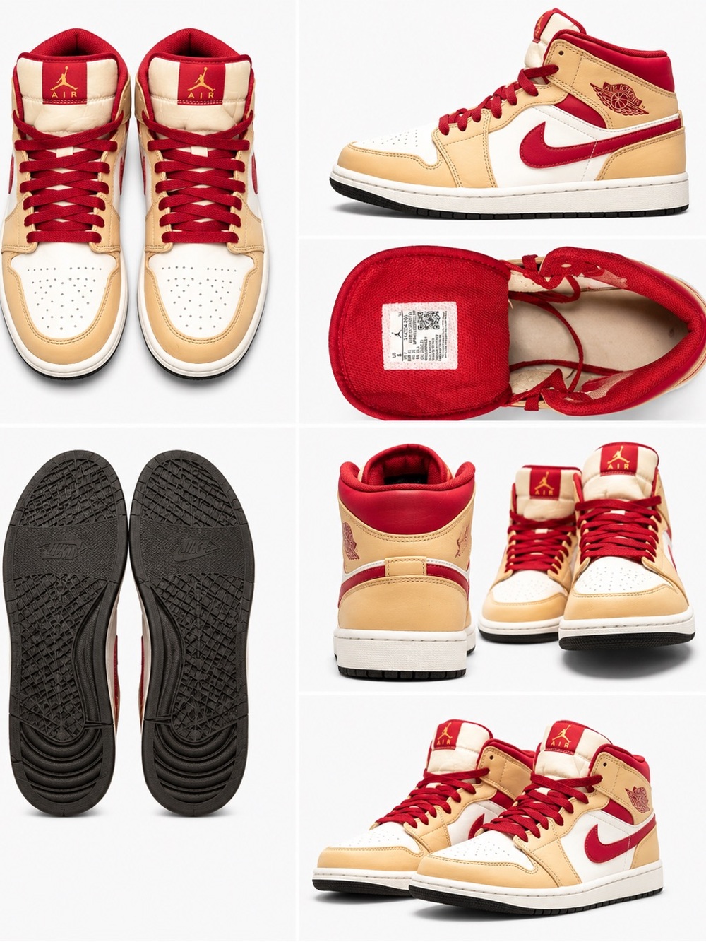 Air Jordan 1 Mid Light Curry Cardinal Red Men’s Size 8 / Women’s 9.5
